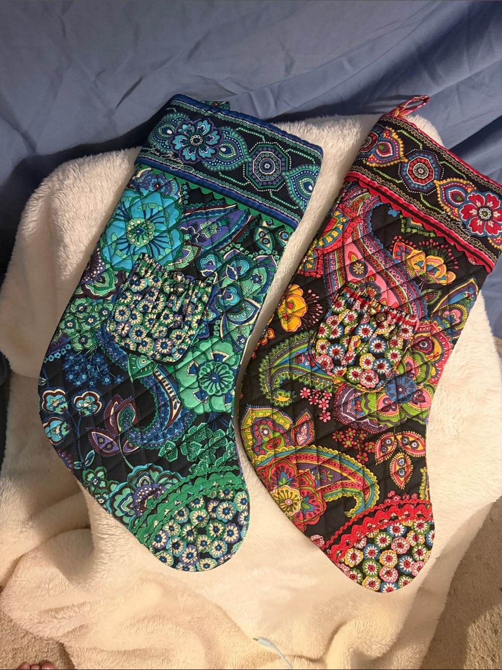 Vera Bradley Teal Blue & Multicolor Paisley Quilted Stockings - Set of 2